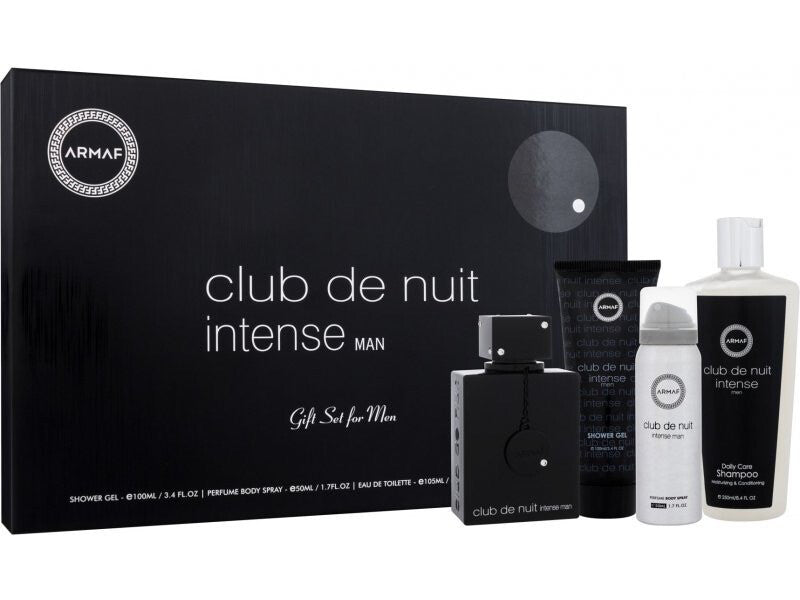 SET DE CLUB DE NUIT INTENSE MAN SHOWER GEL 100ML/BODY SPRAY 50ML/ EUA TOILETTE 105ML /SHAMPOO 250ML